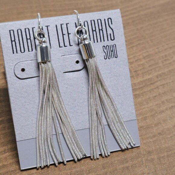 Robert Lee Morris Silver Long Tassel Dangle Earrings Vintage Chain Drop Style - Picture 2 of 3